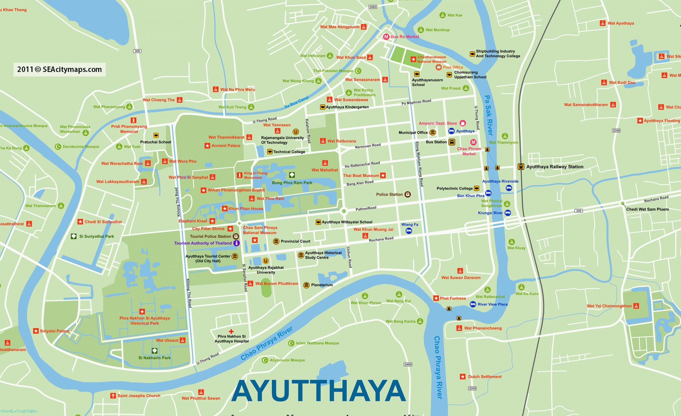 Mapa Ayuttay se všemi chrámy (na velké kliknutí)