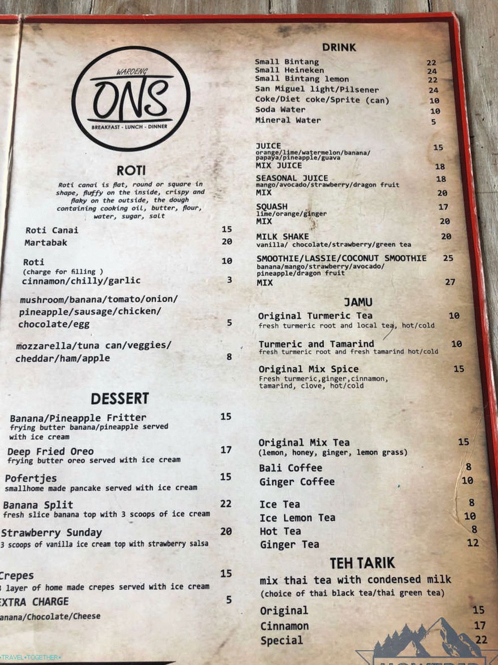 Menu waroeng na Bali