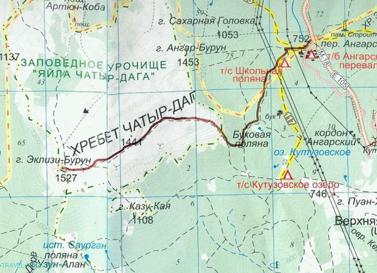 Mapa turistické trasy k Chatyr Dag