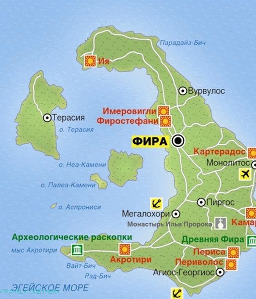 Santorini mapa v ruštině