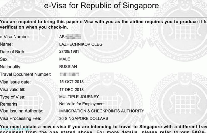 Takto vypadá moje e-vízum do Singapuru