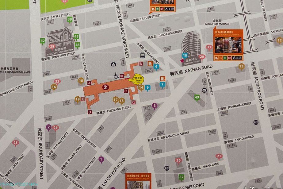 Schéma odjezdu z Hongkongu na mapě města