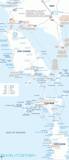 Mapa Ko Chang - trajekty a ostrovy