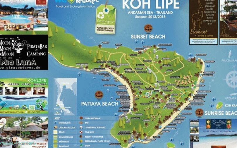 Mapa ostrova Koh Lipe s hotely