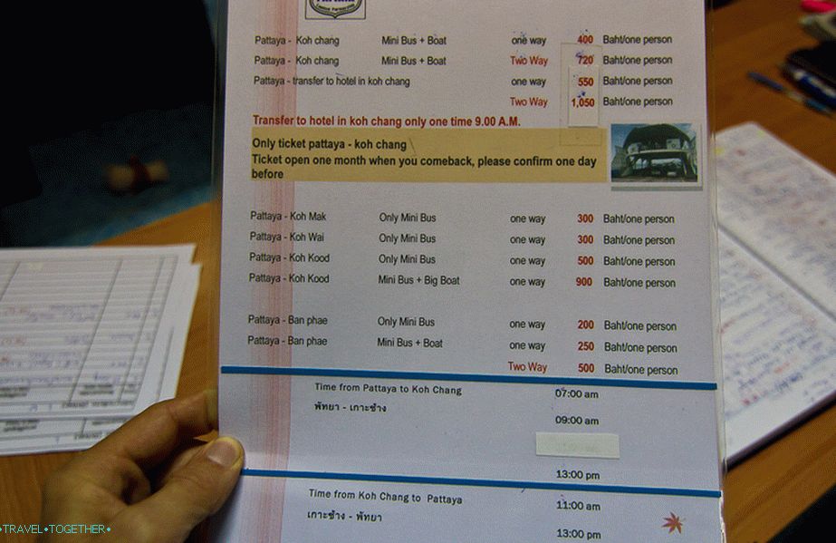 Ceny za převod Pattaya - Koh Chang a zpět