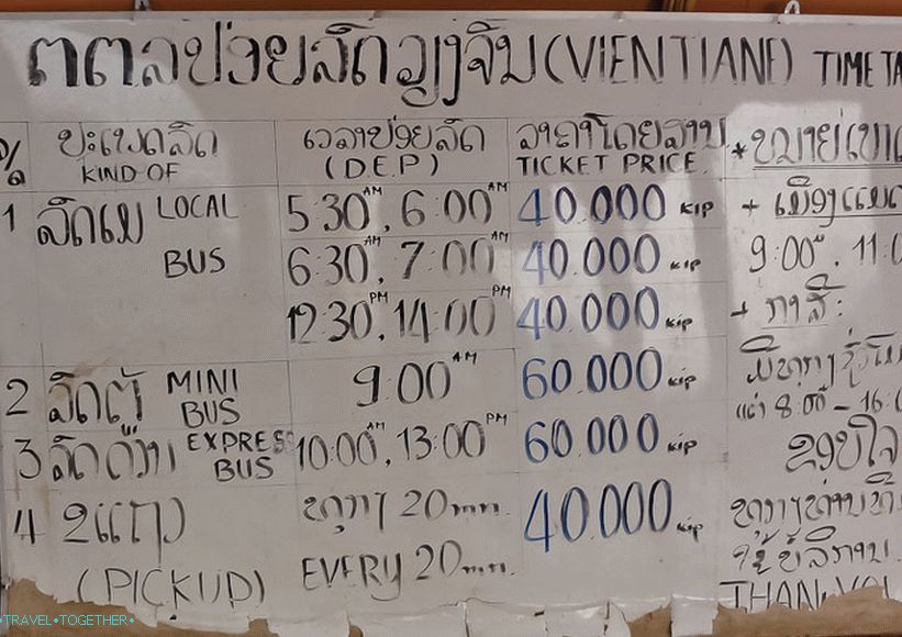 Jízdní řád Vang Vieng - Vientiane