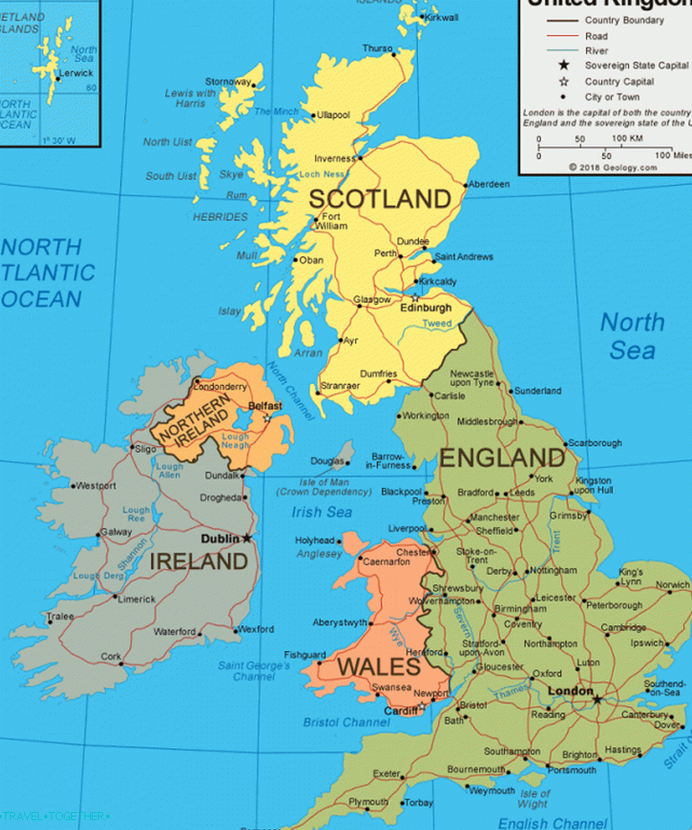 Politická mapa Velké Británie